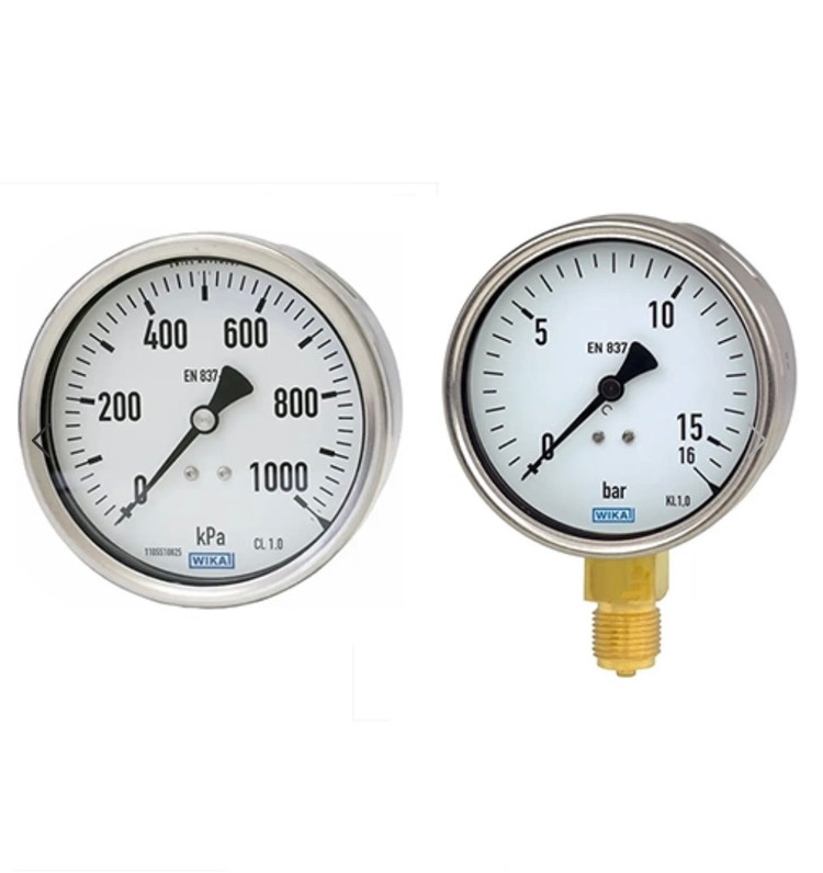 گيج فشار ۱۰۰ باری ويکا WIKA صفحه ۱۰ سانت مدل 212 و 213 اتصال ایستاده و تابلویی